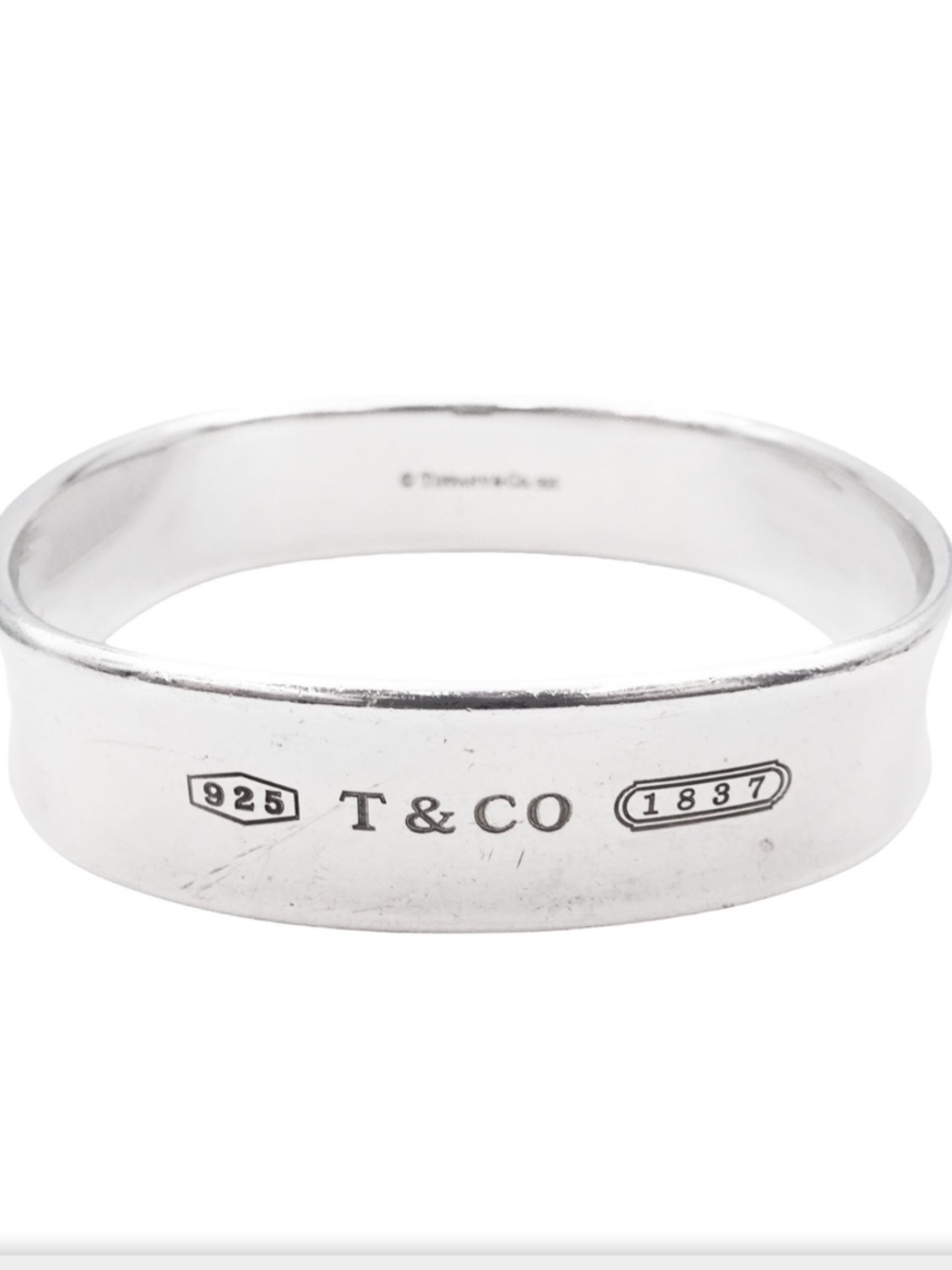 RARE Retired Tiffany & Co. 1837 Sterling Silver Square Cushion Bangle Bracelet -